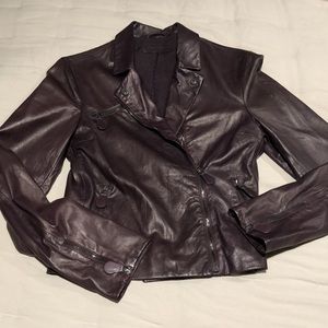 Bottega Veneta aubergine leather moto jacket, 40